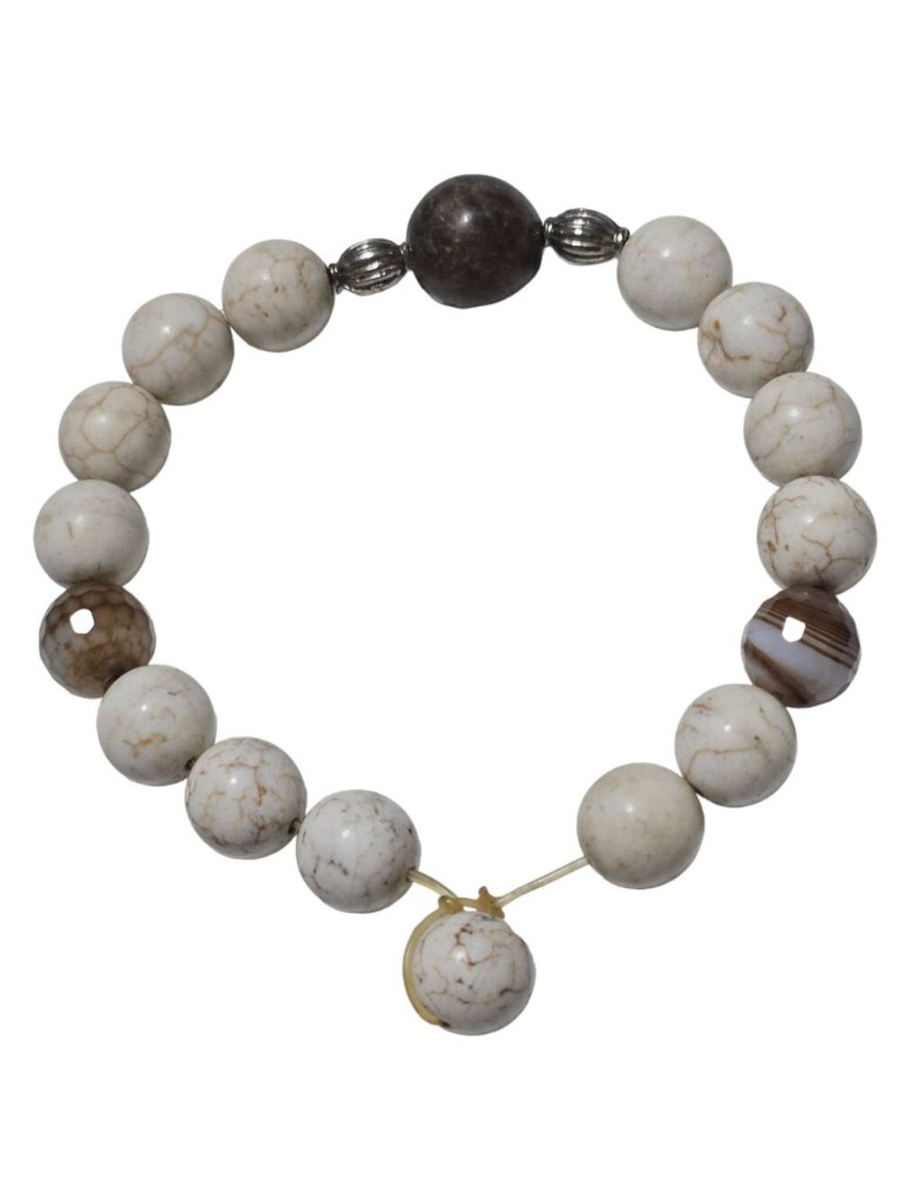 Handcrafted White Howlite Bracelet Brown Banded Agate Beads Toggle Clasp Jewelry
